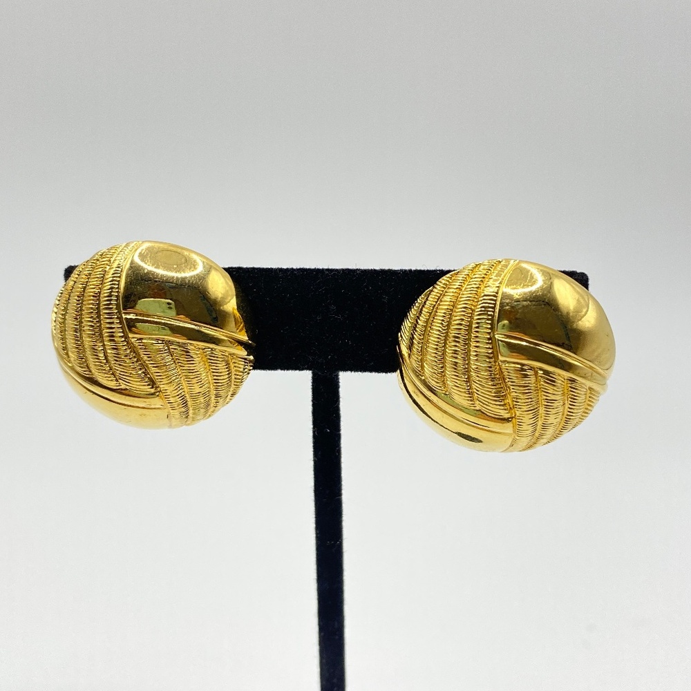 Vintage NAPIER Earrings Gold Tone Clip-On Screw Button Textured Swirl